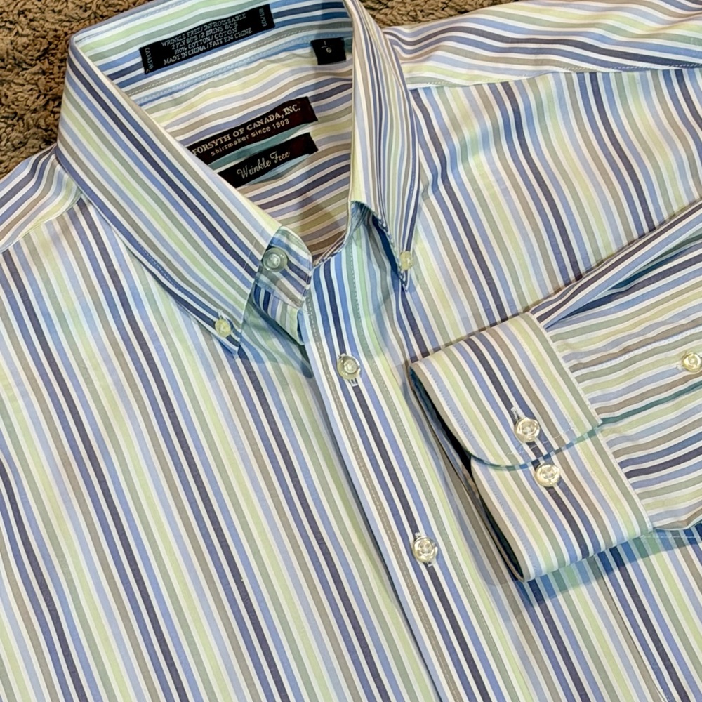 Forsyth of Canada Shirt Mens Multi Color Stripe Non Iron Button Down L/S Large